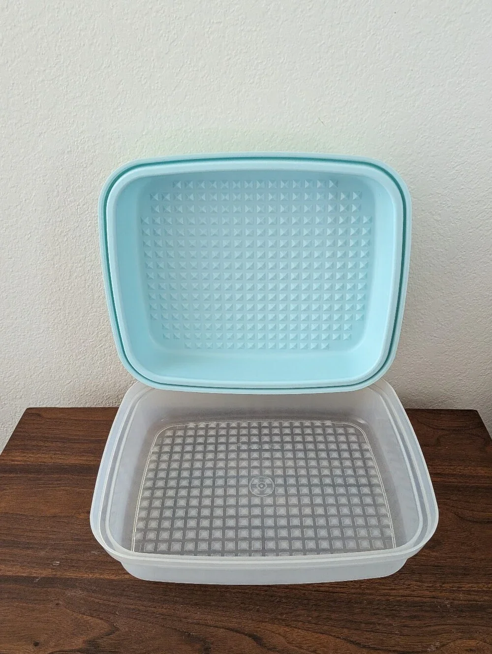 Vintage Tupperware MeatMarinade Container Season N Serve Aqua Mint # 1295-8